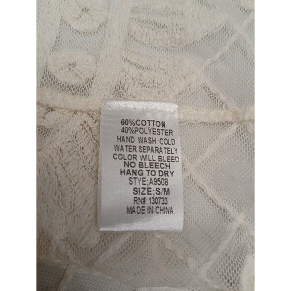 Umgee Women's Short Sleeve See Through Lace Floral Detailed Top Ivory S/M - Picture 9 of 10